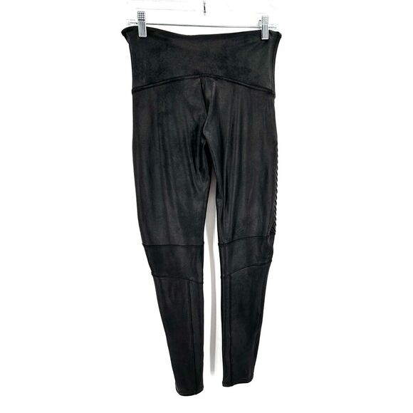 SPANX Black Faux Leather Moto Pull On Skinny Stretch Ankle Leggings Size XL - Picture 3 of 7